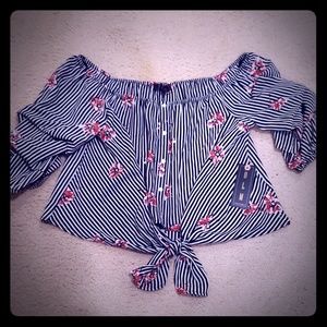 Women's off shoulder stripe and floral blouse